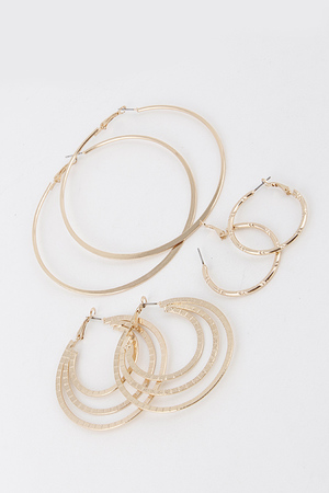 Mixed Hoop Earrings with Patterned Detail 5JAD10